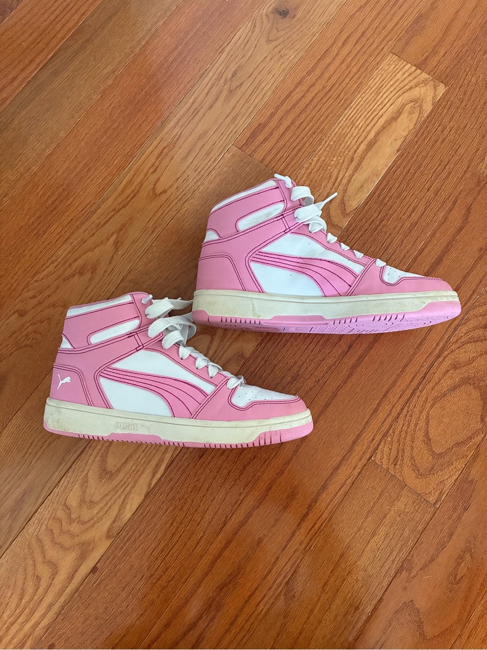 Puma Pink and White High Top Sneakers Rebound LayUp